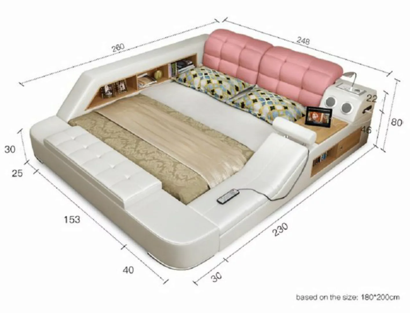 JVmoebel Bett Bett Multifunktion Regal Schrank Ladestation Doppel Leder Bet günstig online kaufen