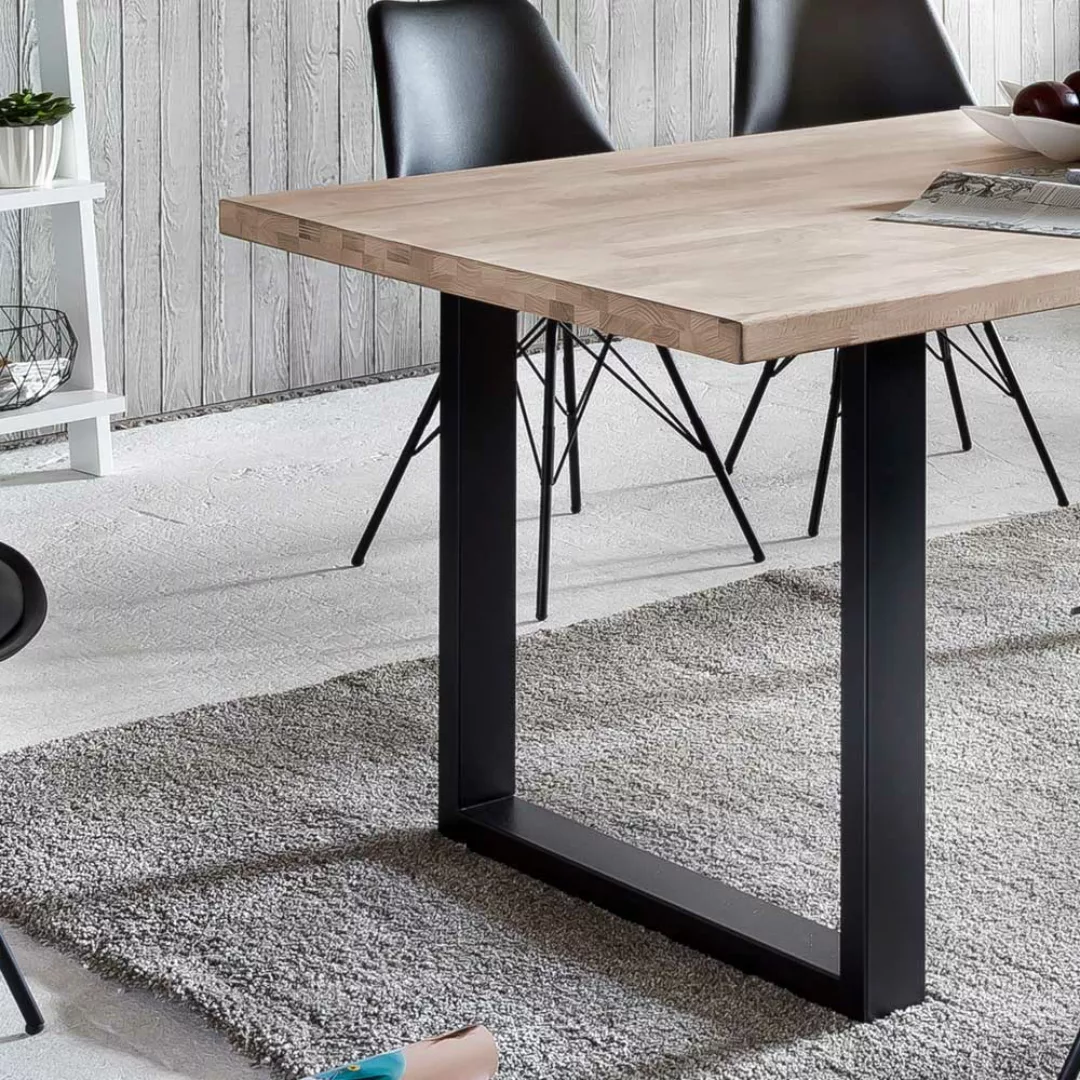 Tisch Esszimmer 160x90 aus Eiche Massivholz Eisen günstig online kaufen