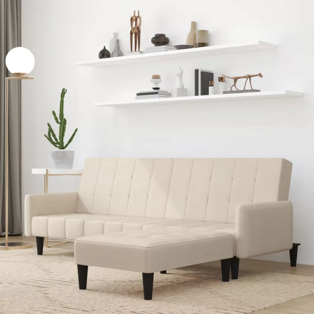 Vidaxl Schlafsofa 2-sitzer Mit Hocker Creme Mikrofasergewebe günstig online kaufen