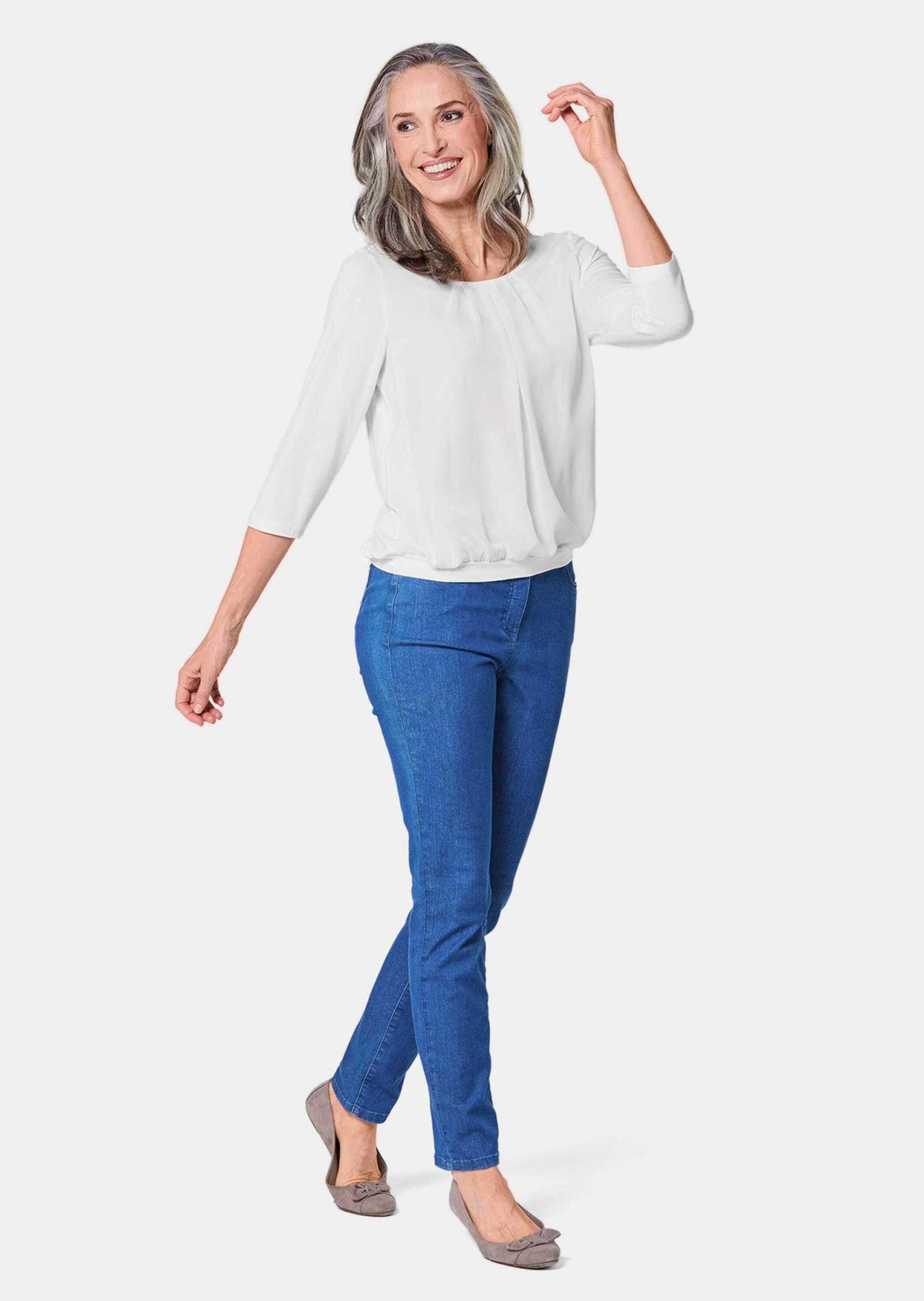 GOLDNER Kurzarmbluse Kurzgröße: Chiffon-Shirt gelb, Rundhals günstig online kaufen