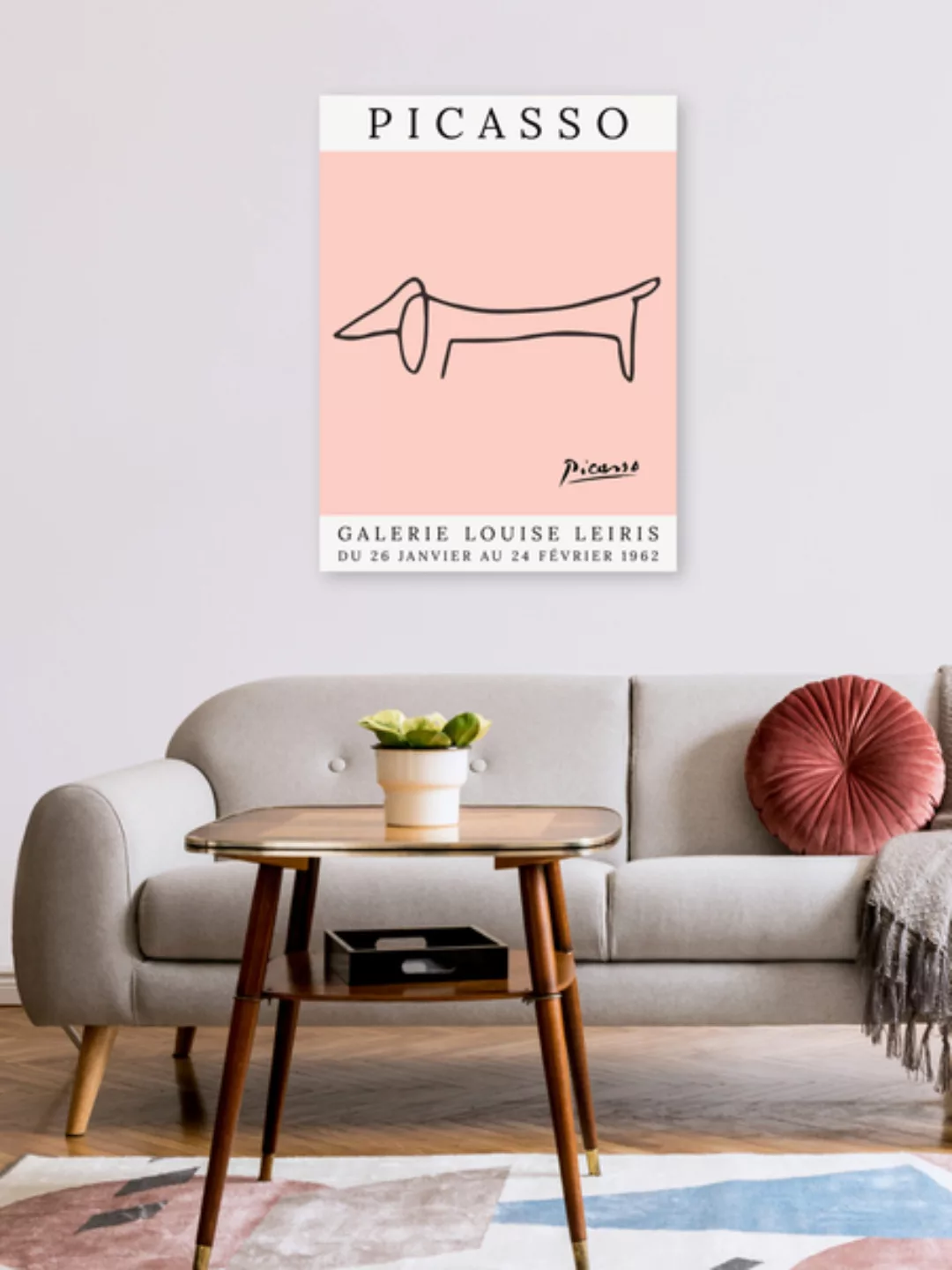 Poster / Leinwandbild - Picasso Hund – Rosa günstig online kaufen