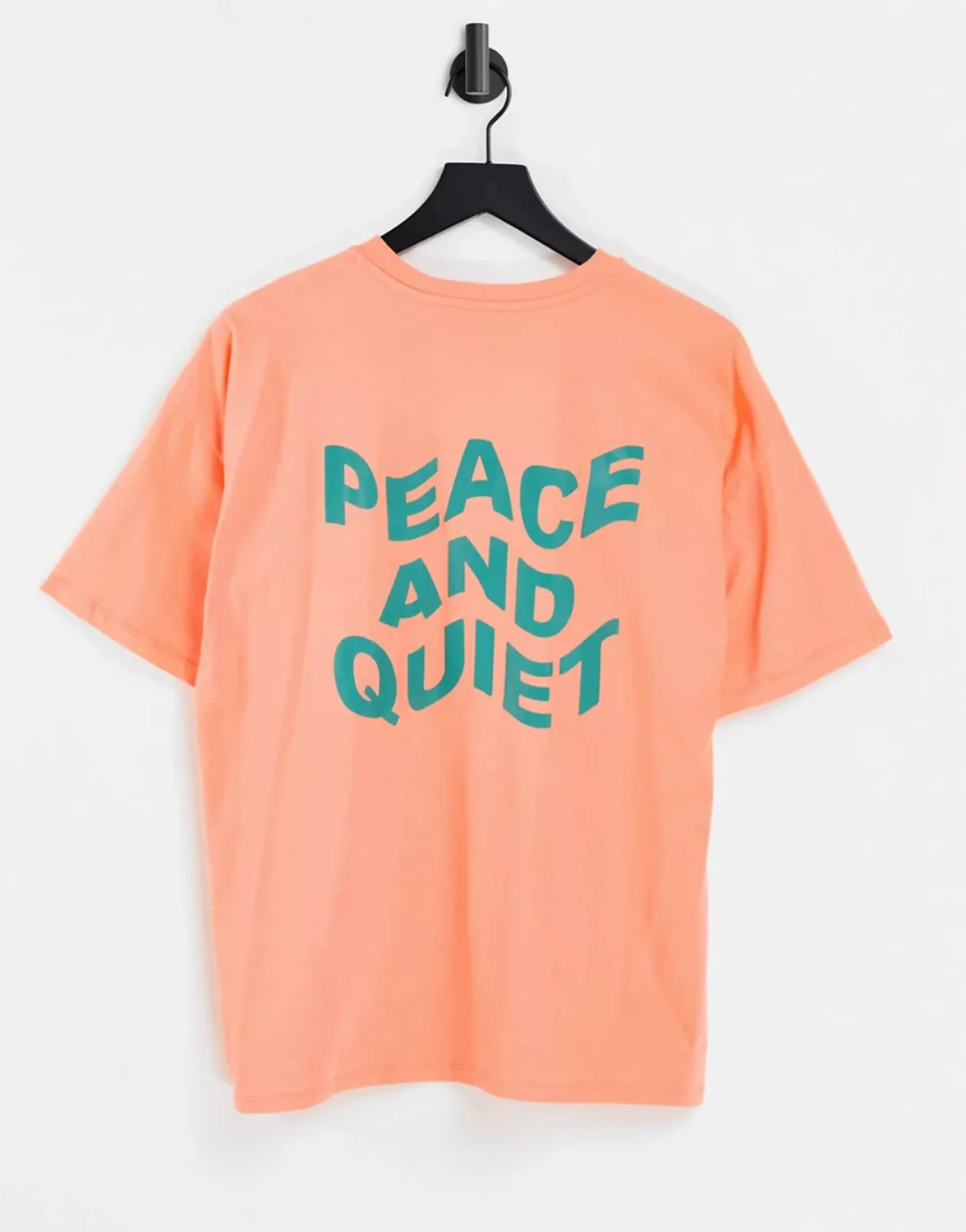 ASOS DESIGN – Oversize-T-Shirt in Koralle mit „Piece and Quiet“-Grafik-Oran günstig online kaufen