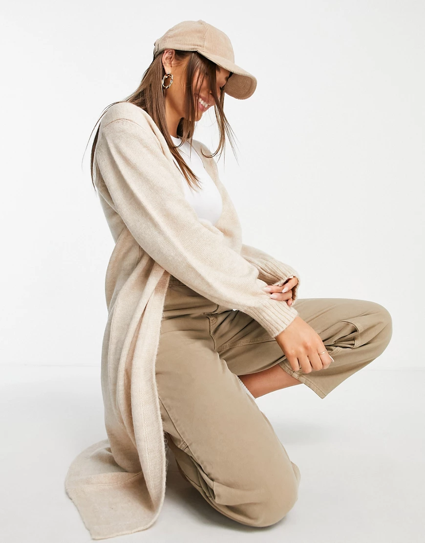 ASOS DESIGN – Edge to Edge – Maxi-Strickjacke in Haferbeige-Neutral günstig online kaufen