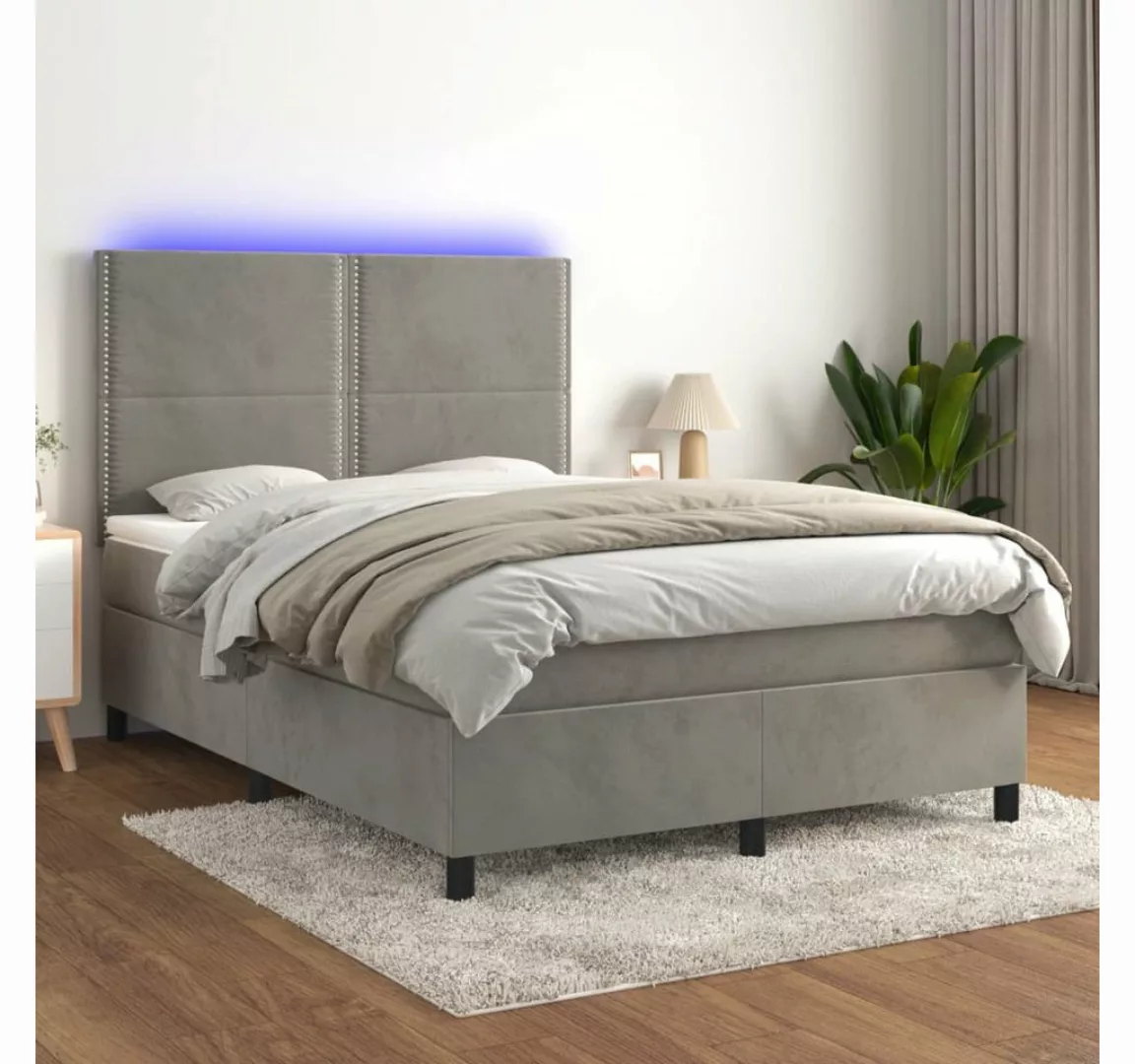 vidaXL Boxspringbett Boxspringbett mit Matratze LED Hellgrau 140x200 cm Sam günstig online kaufen