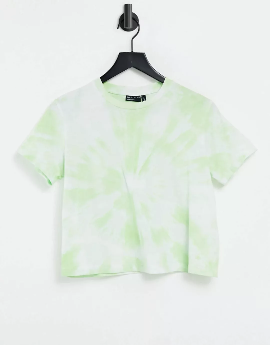 ASOS DESIGN – Kastenförmiges T-Shirt mit Batikmuster in Limettengrün günstig online kaufen