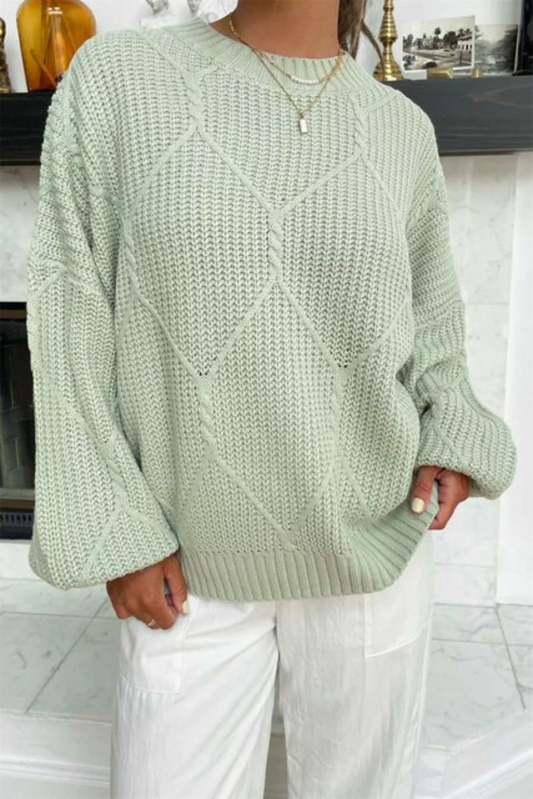 RUZU UG Sweater Einfarbiger Pullover faul gestrickt lockeres lässiges Obert günstig online kaufen