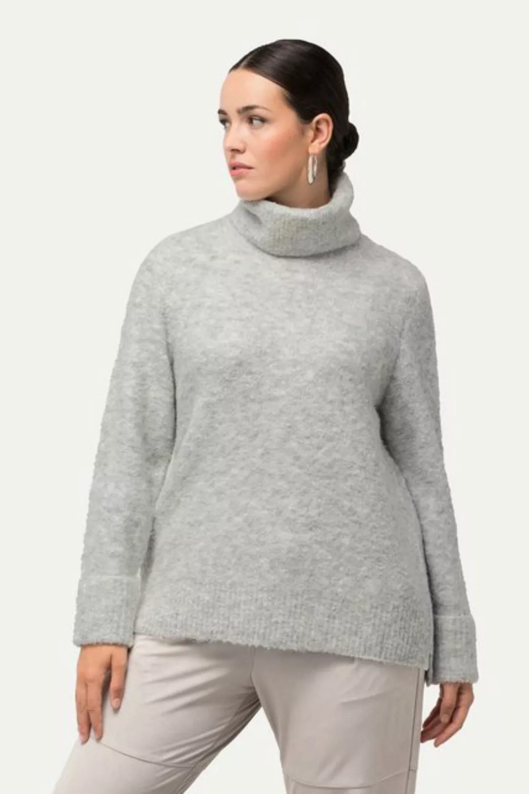 Ulla Popken Strickpullover Pullover meliert Wollanteil Rollkragen Langarm günstig online kaufen