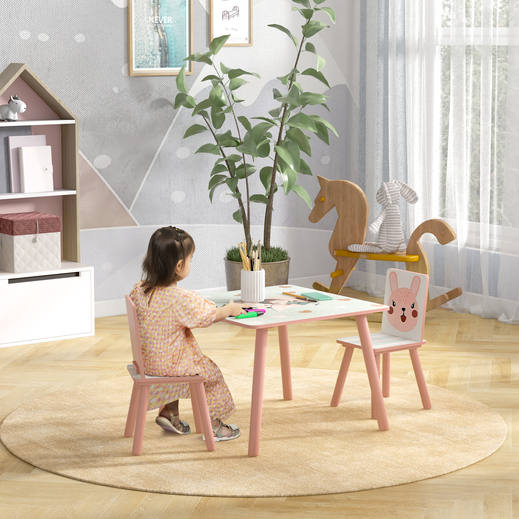 ZONEKIZ Kindertisch und Stuhlset, Kindertisch mit 2 Stühlen, Tiermuster für günstig online kaufen