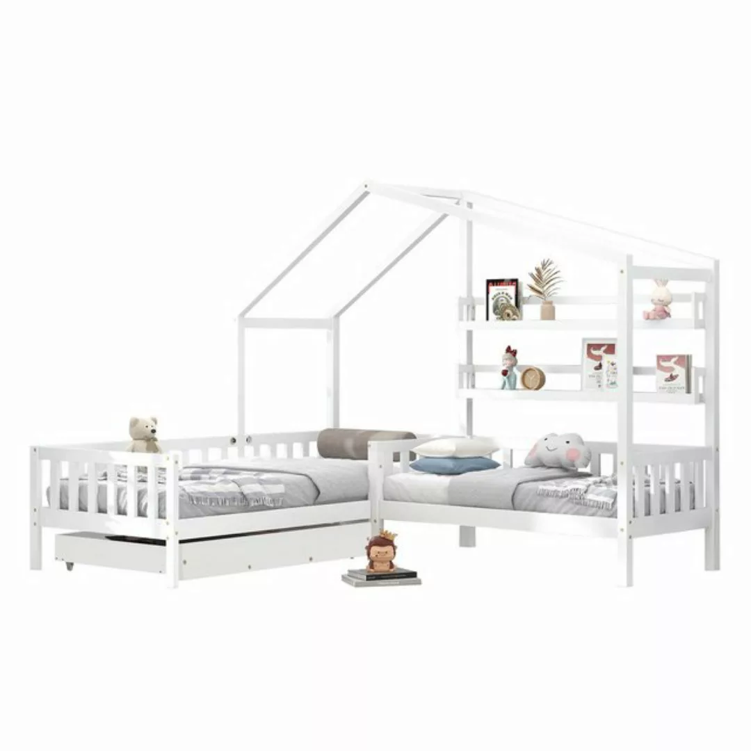 REDOM Bett Hausbett, Kinderbett 90x200 cm (mit Zaun und Lattenrost, L-Struk günstig online kaufen