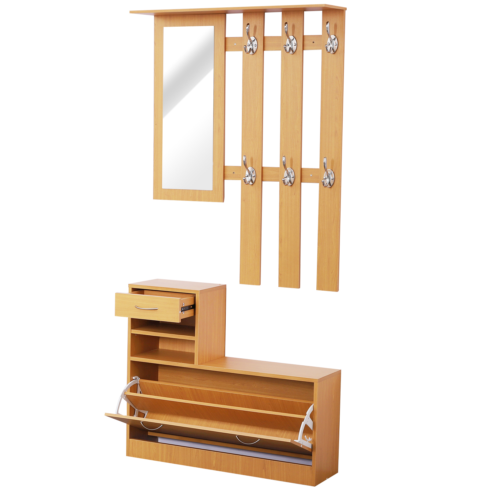 HOMCOM Set Moderner Eingangsmöbel mit Schuhregal und Spiegel, Garderobenstä günstig online kaufen