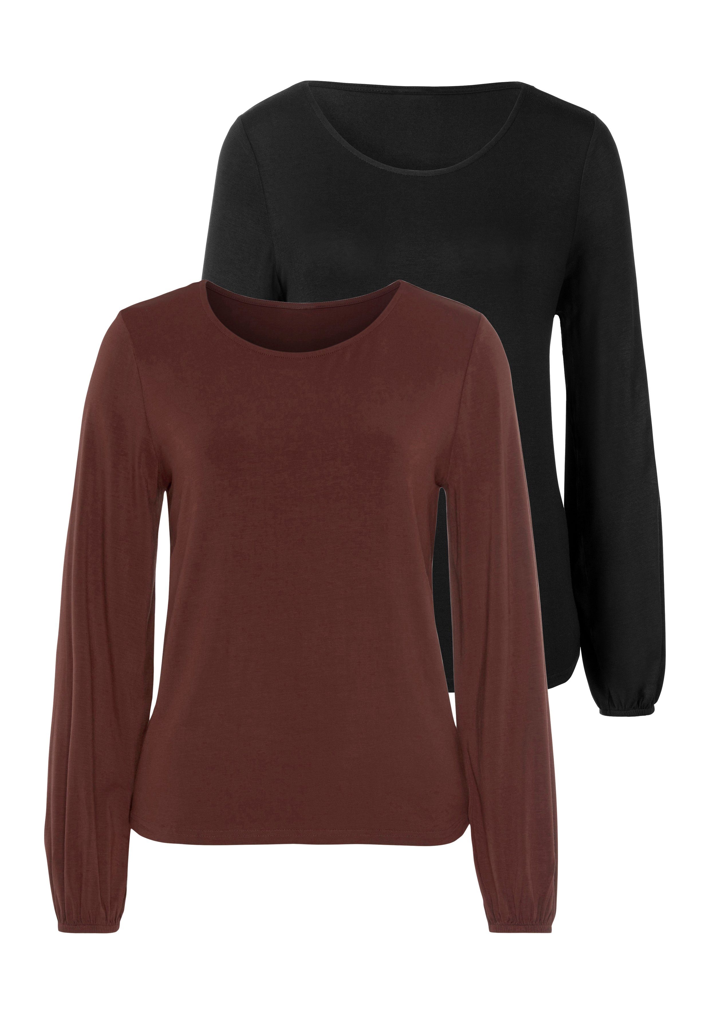 LASCANA Langarmshirt mit weiten Ärmeln (2er-Pack) günstig online kaufen