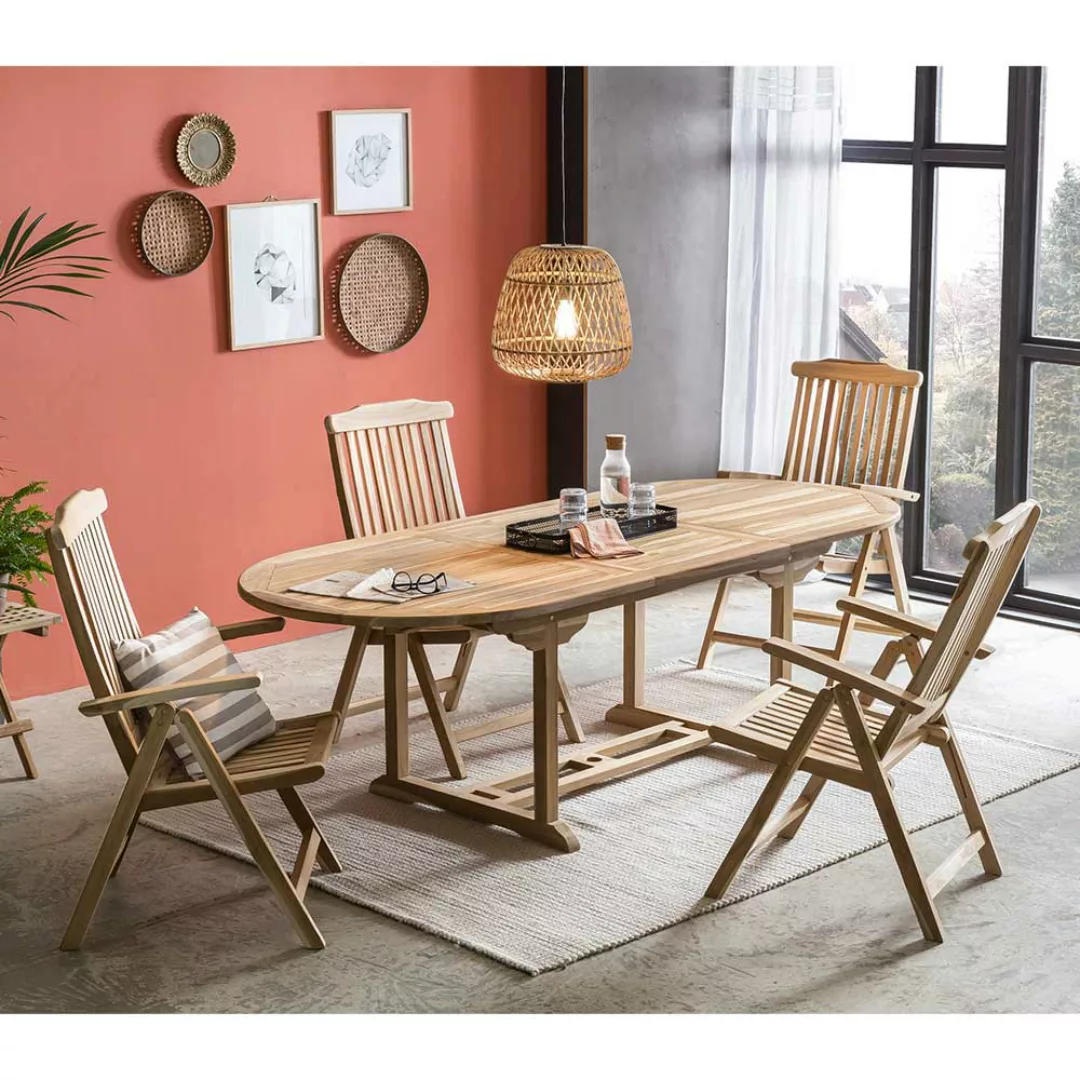 Gartentischgruppe aus Teak Massivholz vier Stühle (fünfteilig) günstig online kaufen