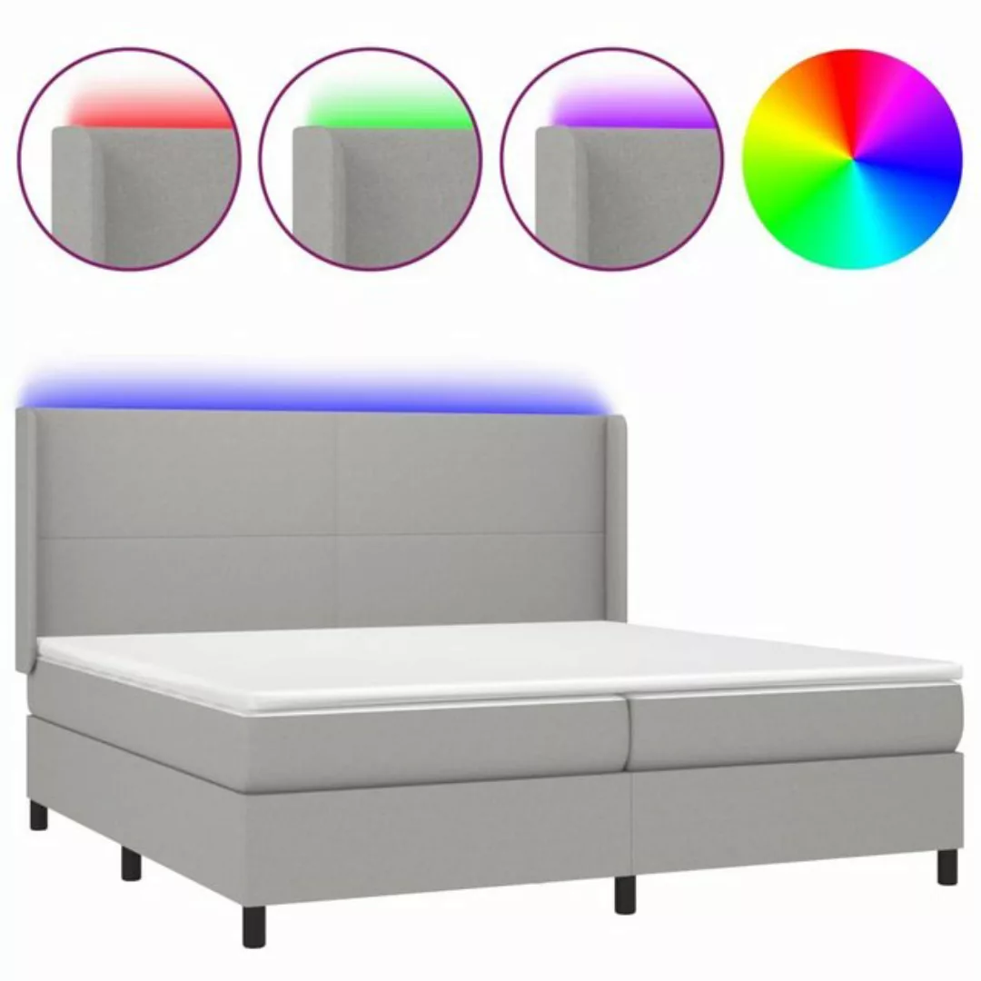 vidaXL Bettgestell Boxspringbett mit Matratze LED Hellgrau 200x200 cm Stoff günstig online kaufen