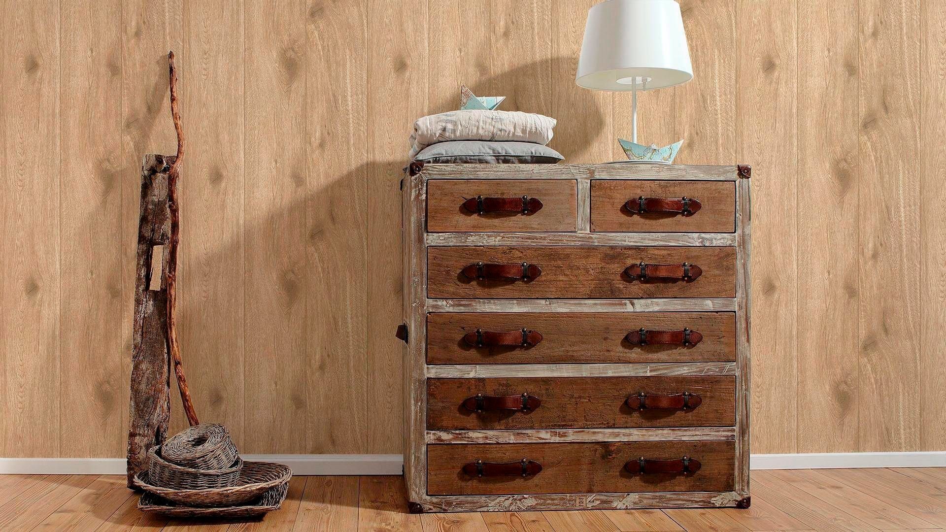 Bricoflor Beige Tapete mit Holzbrettern Vliestapete in Holzoptik für Küche günstig online kaufen