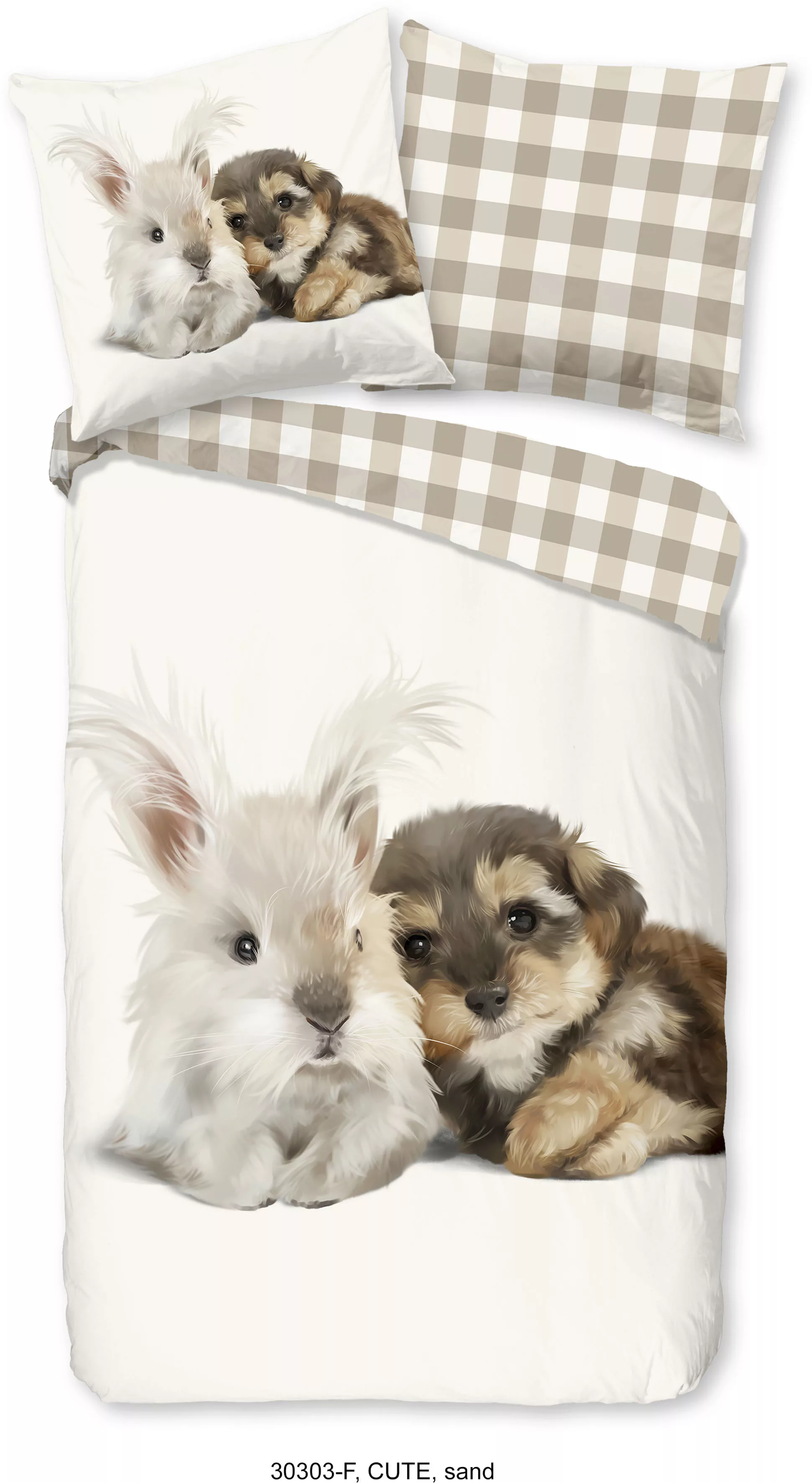 good morning Kinderbettwäsche »Cute Rabbit & Dog«, Biber, 135x200, Weich, W günstig online kaufen