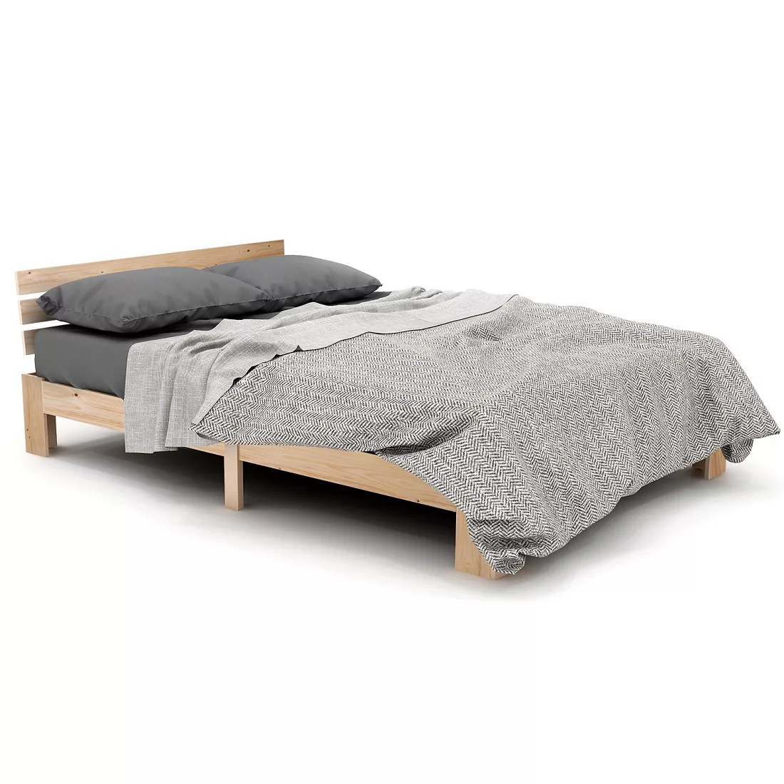 Doppelbett mit Kopfteil und Lattenrost, Kieferbett, Ohne Matratze, 140x200 günstig online kaufen