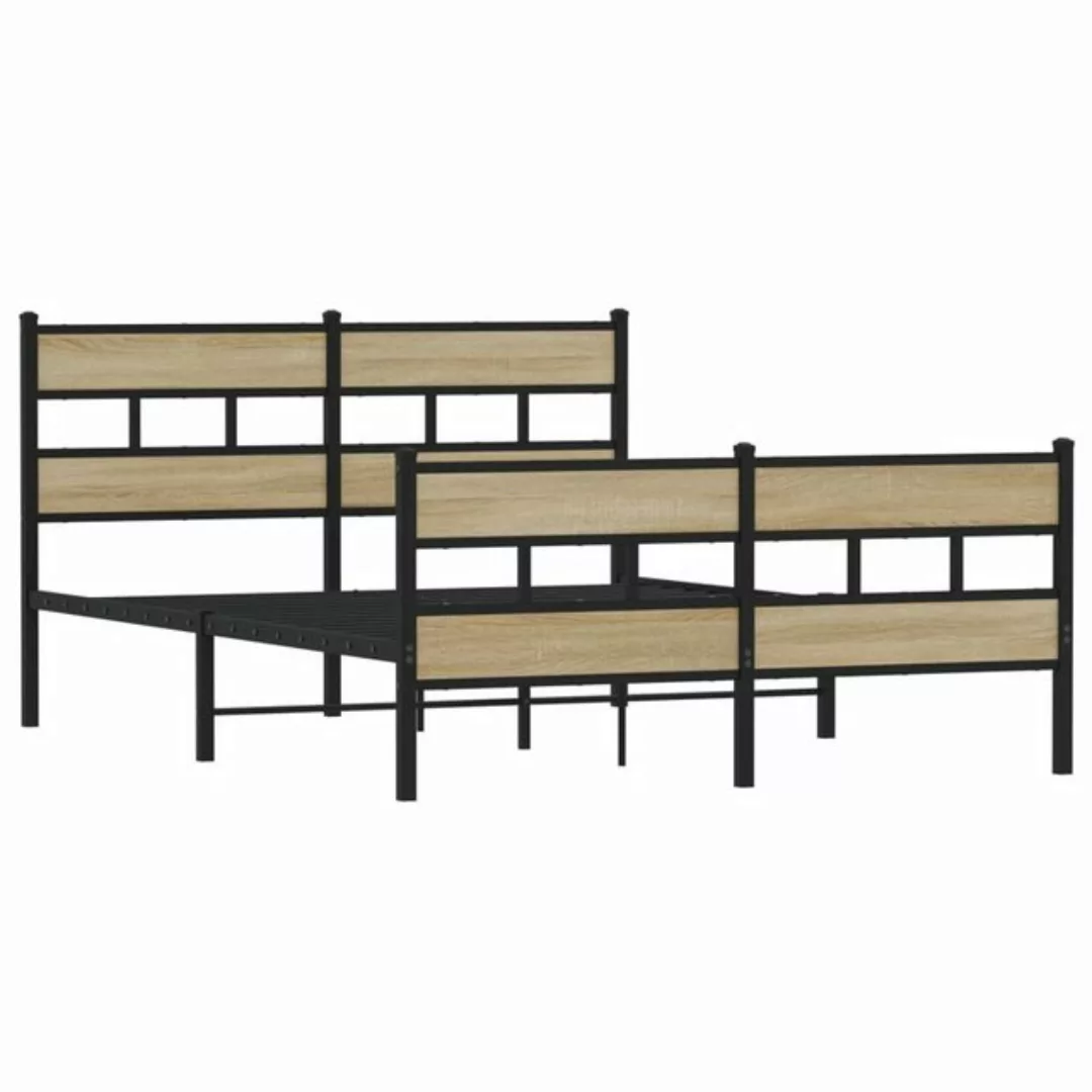 vidaXL Bett Metallbett ohne Matratze Sonoma-Eiche 135x190 cm günstig online kaufen