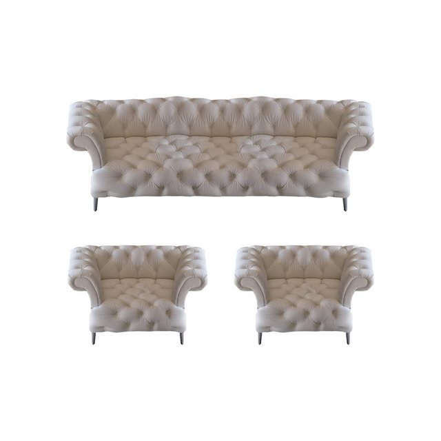 JVmoebel Chesterfield-Sofa Wohnzimmer Weiß Set 3tlg Design Modern Polstermö günstig online kaufen