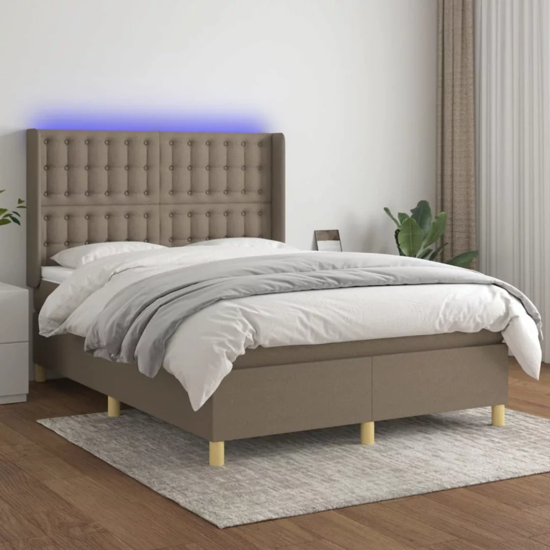 vidaXL Bettgestell Boxspringbett mit Matratze LED Taupe 140x200 cm Stoff Be günstig online kaufen