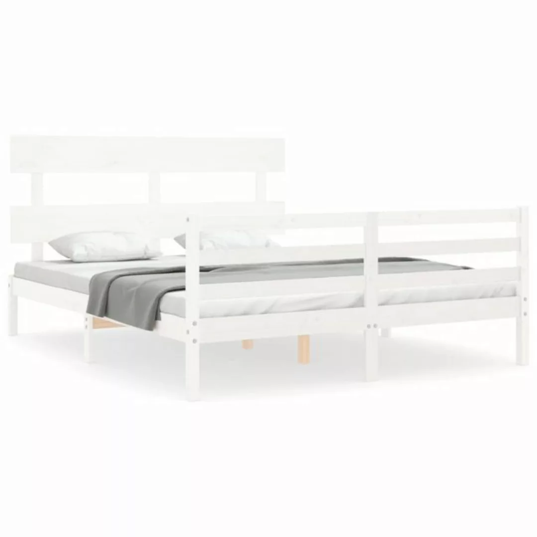 furnicato Bett Massivholzbett mit Kopfteil Weiß 160x200 cm günstig online kaufen