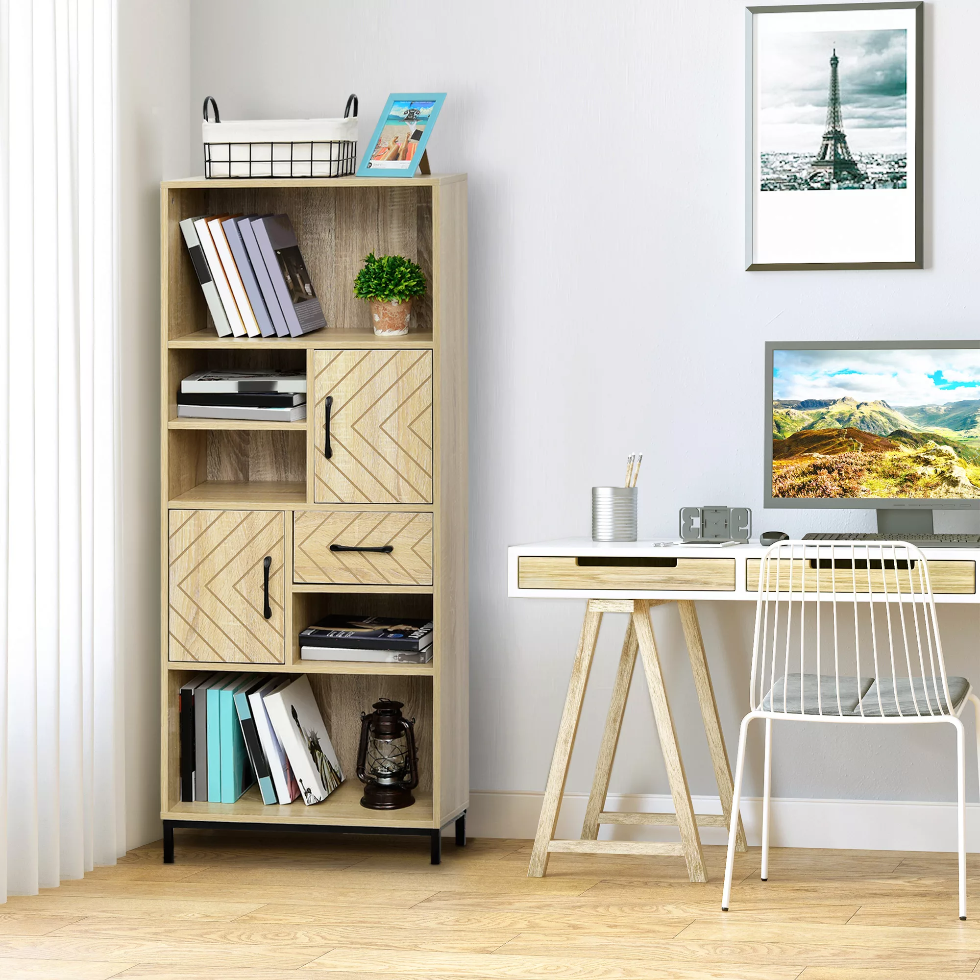 HOMCOM Bücherregal Highboard 2 Regale 3 Fächer 2 Schränke + Schublade aus H günstig online kaufen