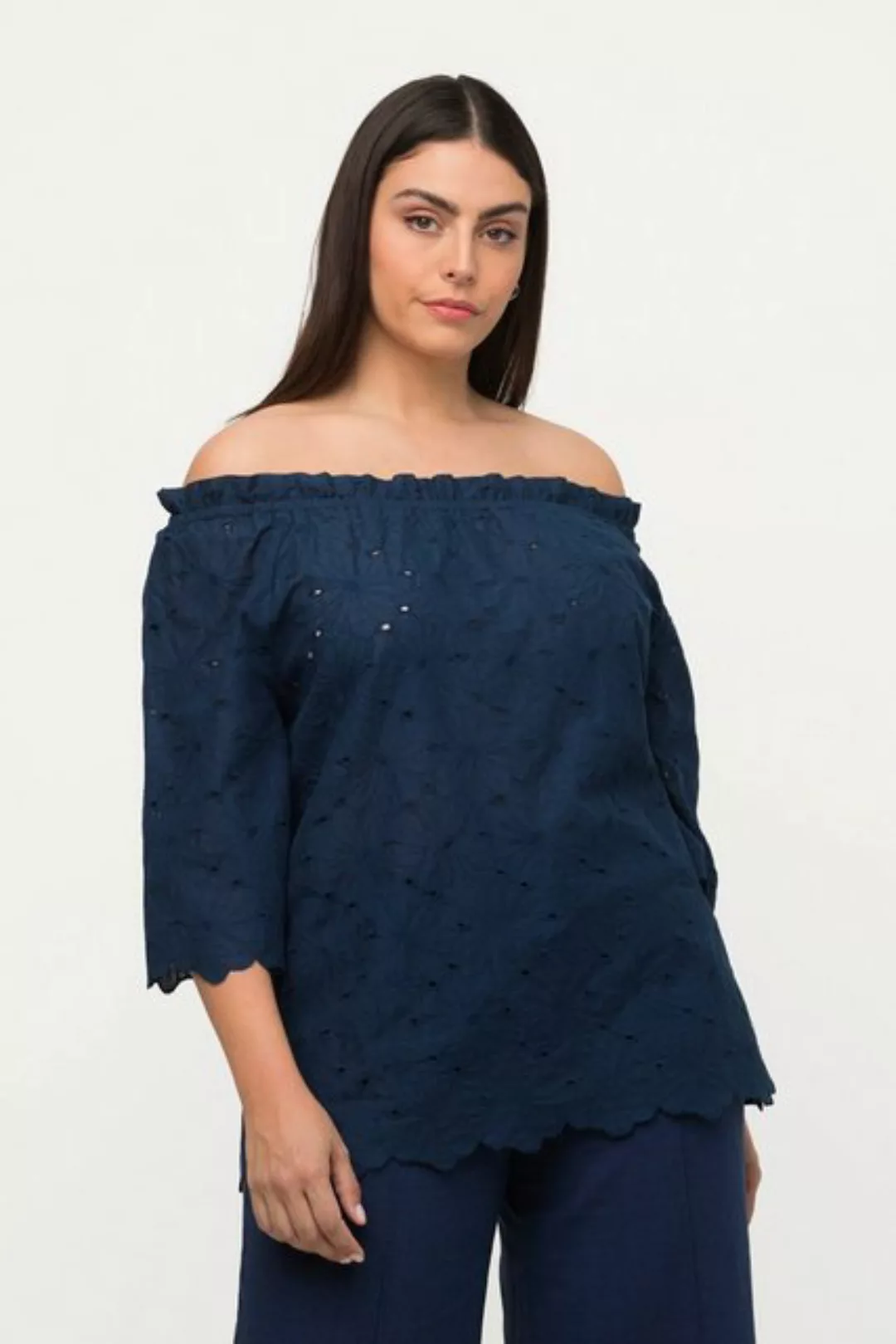 Ulla Popken Tunika Carmenbluse schulterfrei A-Linie Spitze Halbarm günstig online kaufen