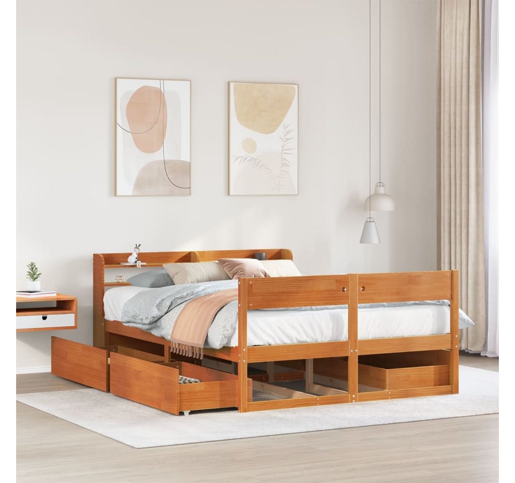 vidaXL Bett, Massivholzbett ohne Matratze Wachsbraun 160x200 Kiefernholz günstig online kaufen