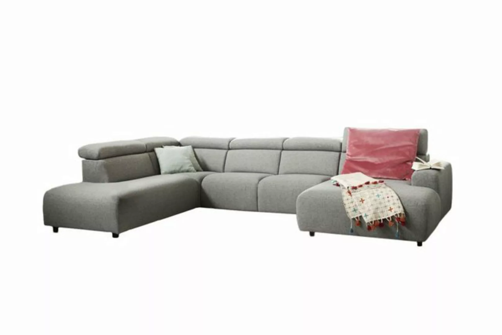 KAWOLA Wohnlandschaft RISO, Sofa U-Form Stoff grau Longchair rechts od. lin günstig online kaufen