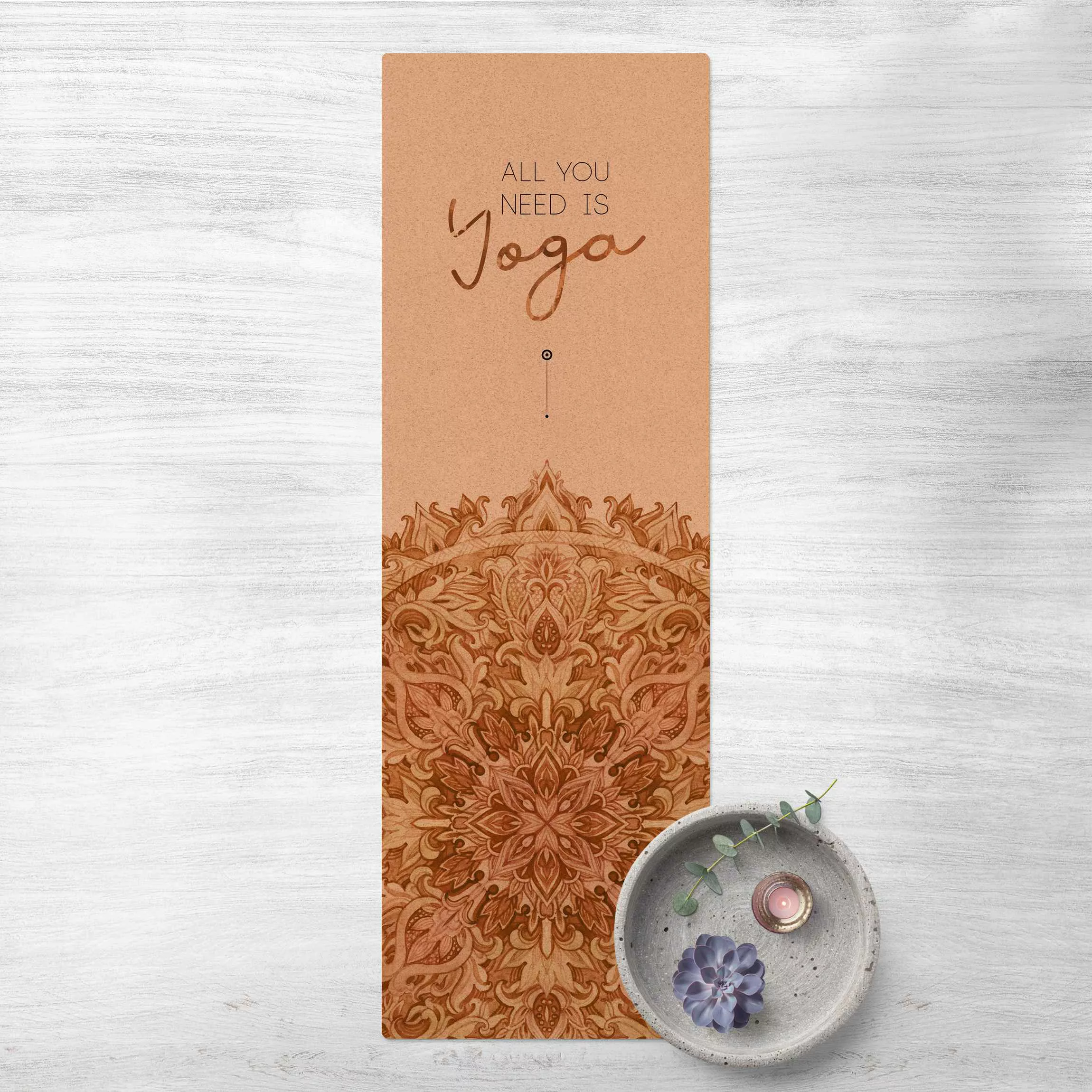 Kork-Teppich Spruch All you need is Yoga Orange günstig online kaufen