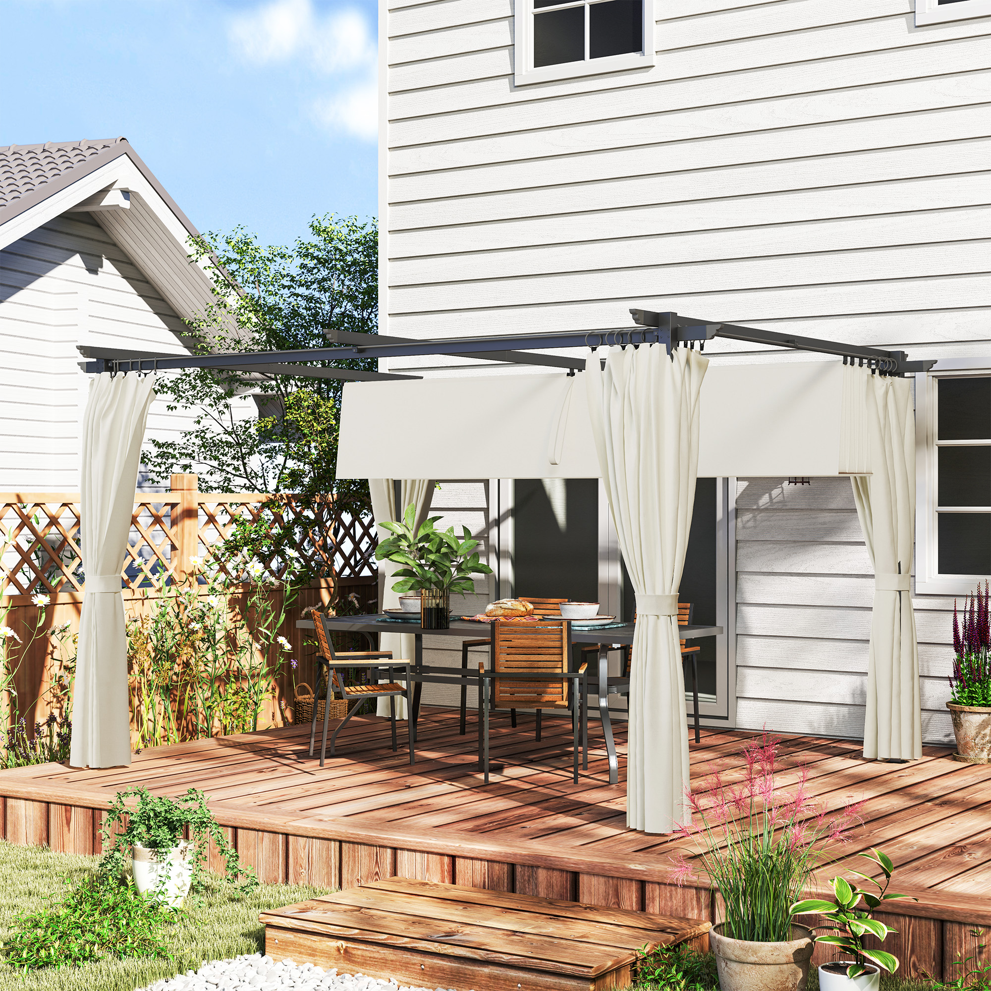 Outsunny Pergola Garten im Freien 3 x 4 m ausziehbare Schiebepavillon mit S günstig online kaufen