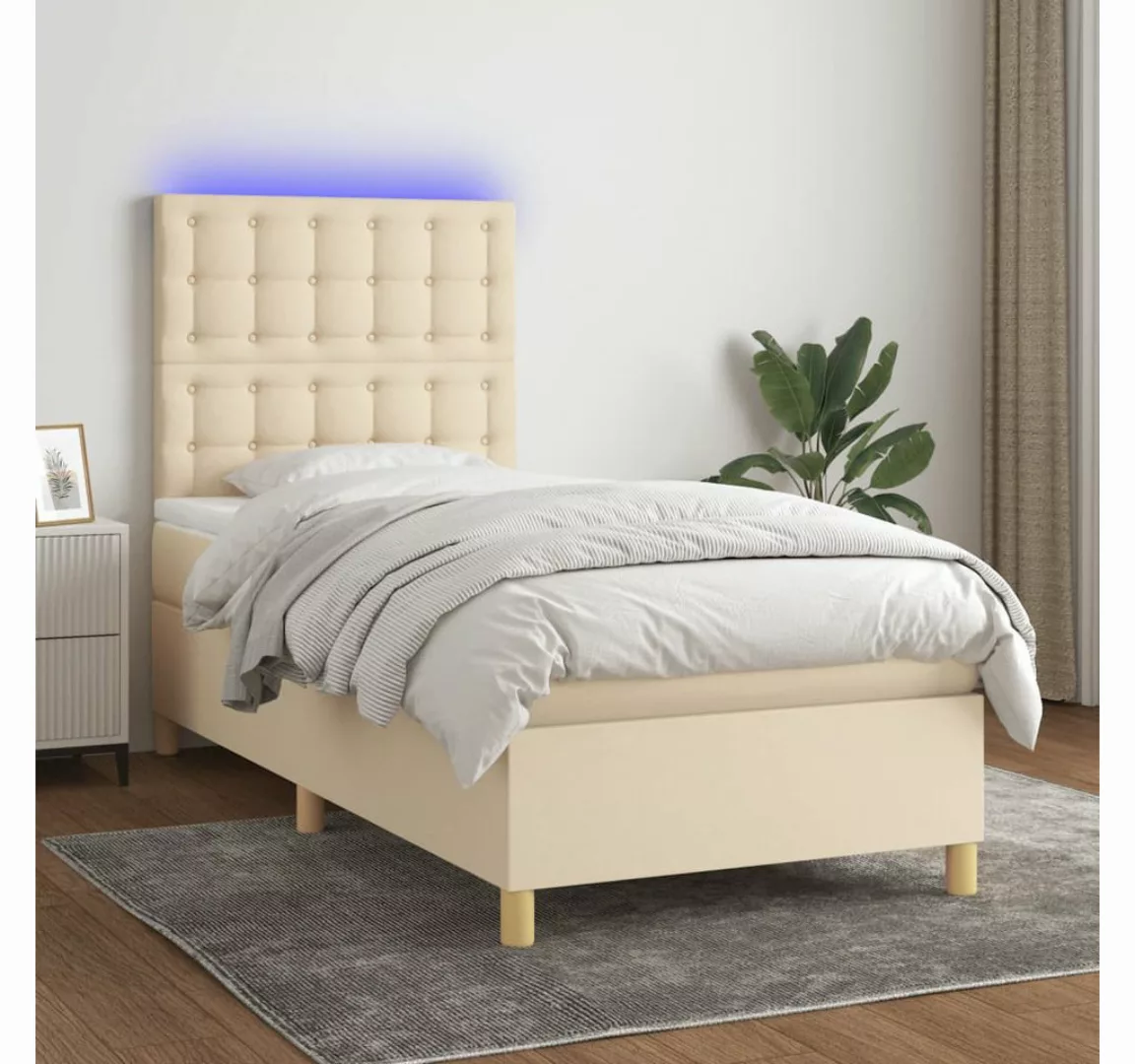 vidaXL Boxspringbett Boxspringbett mit Matratze LED Creme 100x200 cm Stoff günstig online kaufen