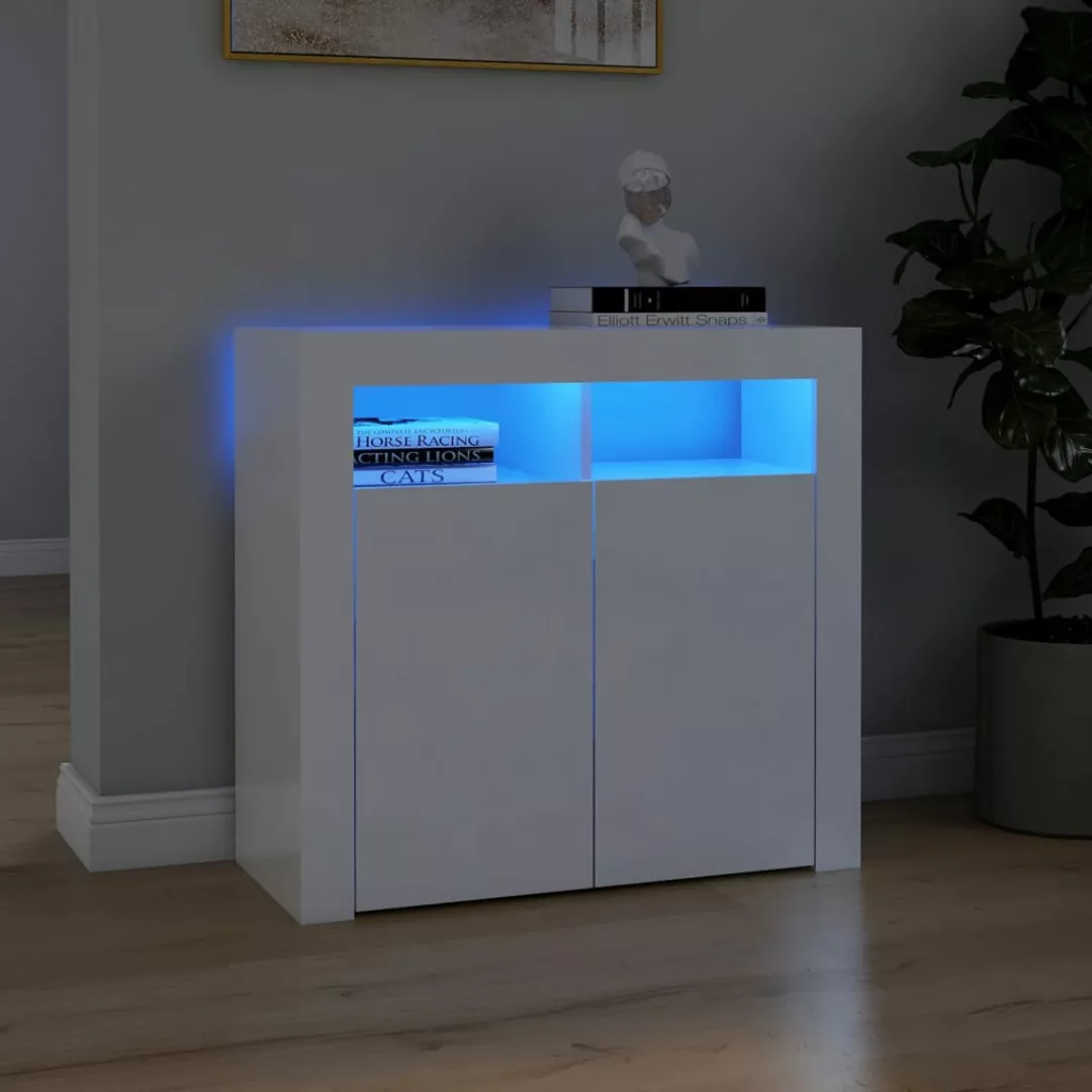 Sideboard Mit Led-leuchten Hochglanz-weiß 80x35x75 Cm günstig online kaufen