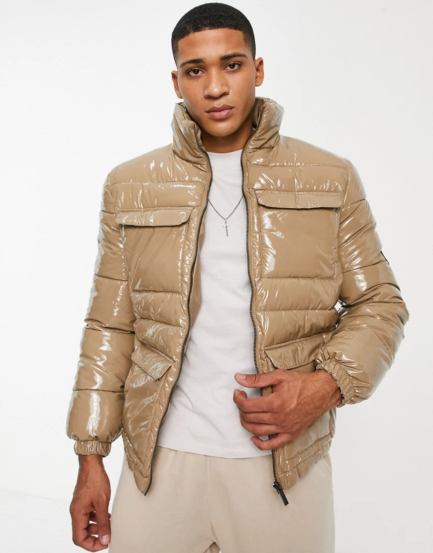 Native Youth – Pufferjacke in hochglänzendem Taupe-Braun günstig online kaufen