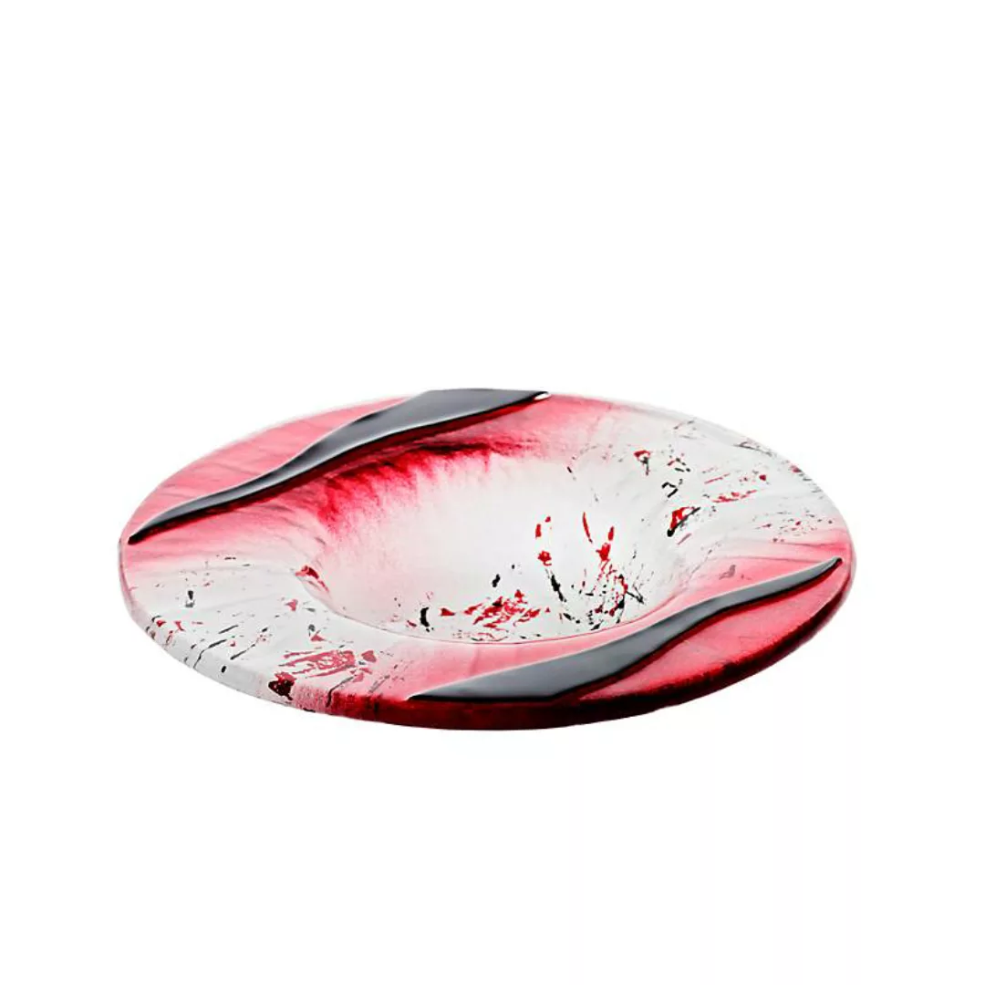 Kerzenhalter Kerzenteller Schälchen rund Deko Fusingglas weiß rot 16cm Hand günstig online kaufen