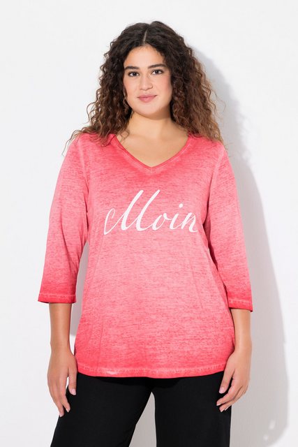 Ulla Popken T-Shirt T-Shirt Moin Cold Dyed V-Ausschnitt 3/4-Arm günstig online kaufen