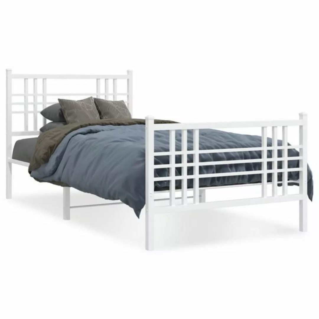 vidaXL Bett Bettgestell mit Kopf- und Fußteil Metall Weiß 100x200 cm günstig online kaufen