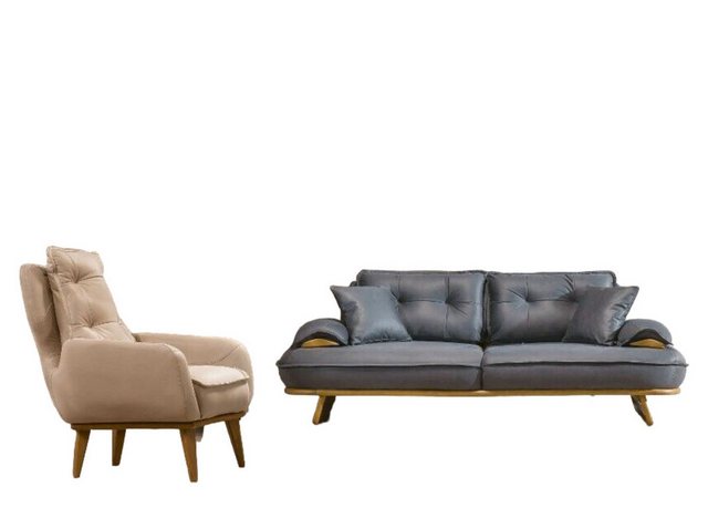 JVmoebel Sofa Stilvolle Grau-Beige Couchgarnitur Designer 3-Sitzer Luxuriös günstig online kaufen