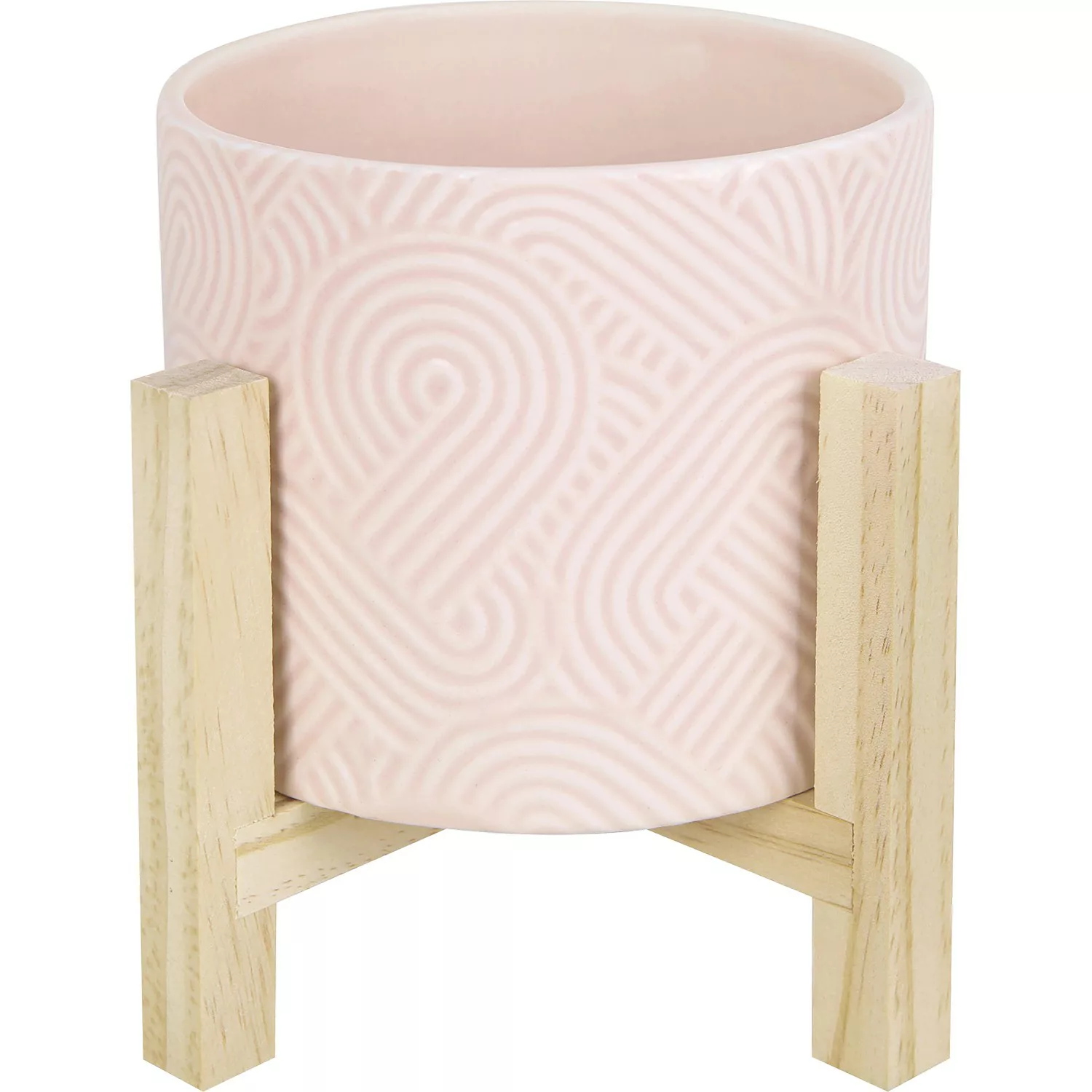 Pflanztopf Keramik mit Holzständer Ø 16 cm x 18 cm Pink günstig online kaufen