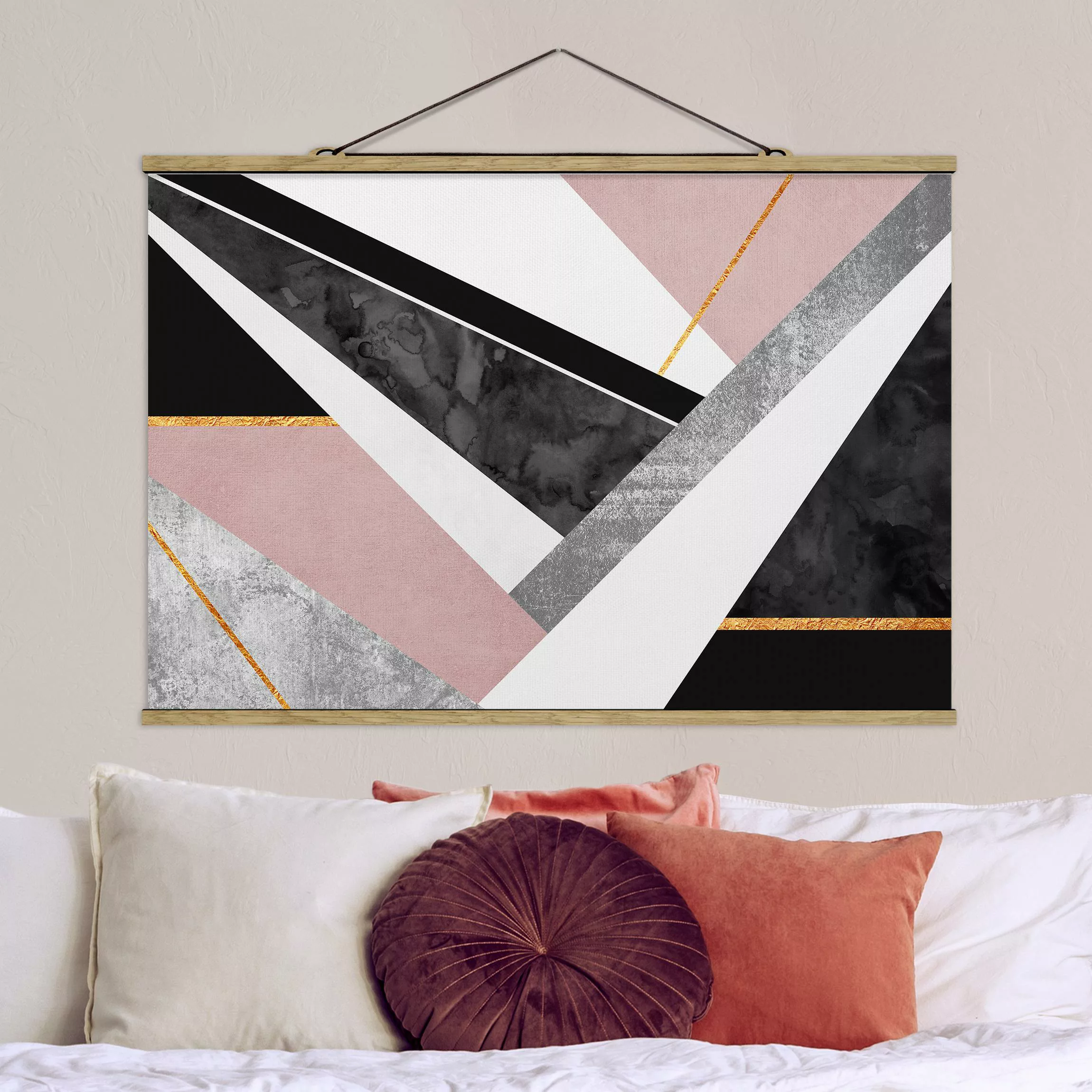 Stoffbild Abstrakt mit Posterleisten - Querformat Schwarz Weiß Geometrie mi günstig online kaufen