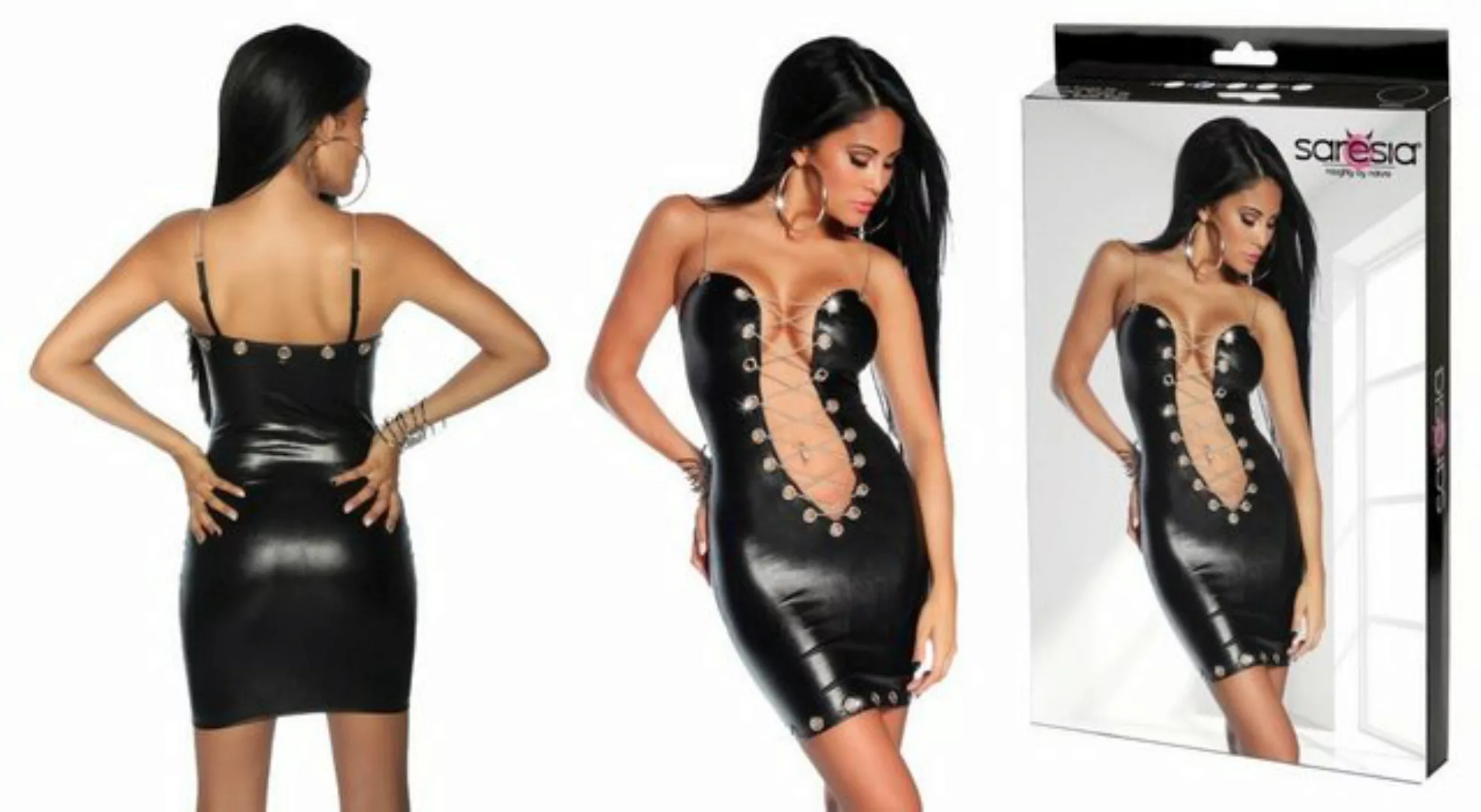 Saresia Minikleid Wetlook-Kleid Domina Minikleid mit Kette und Ösen, Made i günstig online kaufen