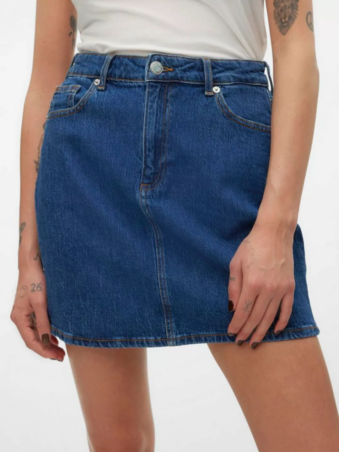 Vero Moda Sommerrock Rock Mini Denim Jeansrock Hoher Bund 7577 in Blau günstig online kaufen