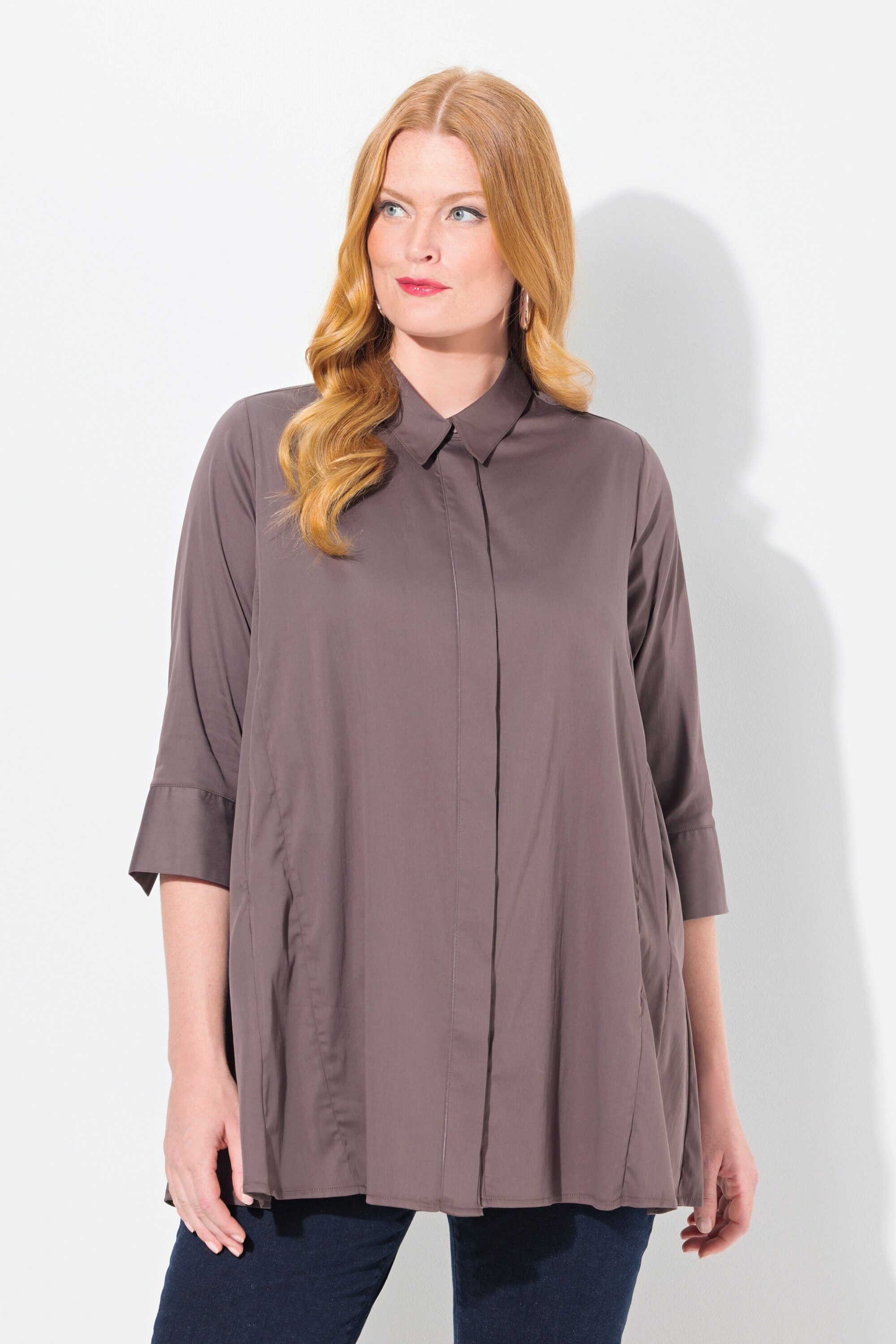 Ulla Popken Hemdbluse Bluse Godet-Einsätze A-Linie günstig online kaufen
