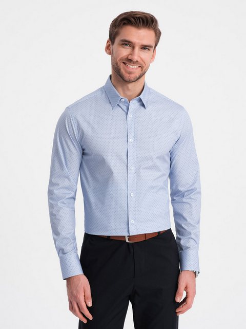 OMBRE Langarmhemd Herrenhemd aus Baumwolle mit Mikro-Muster REGULAR FIT günstig online kaufen