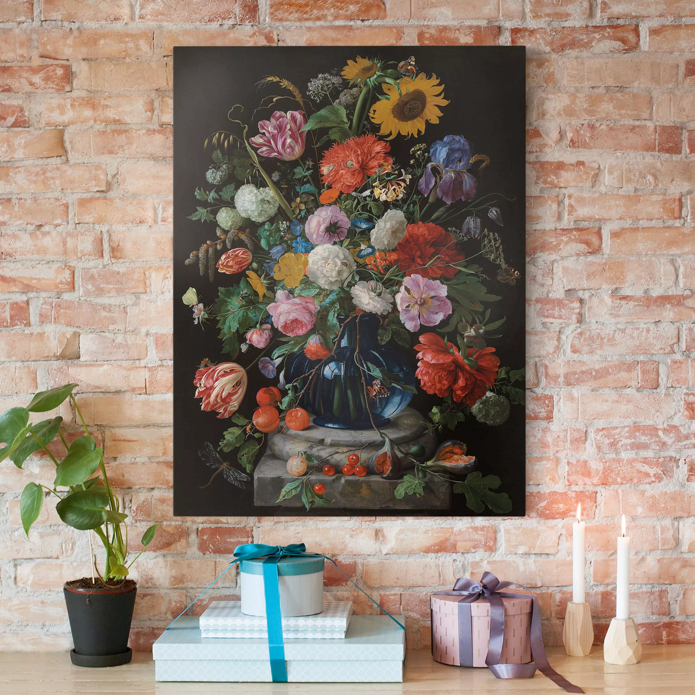 Leinwandbild Kunstdruck - Hochformat Jan Davidsz de Heem - Glasvase mit Blu günstig online kaufen