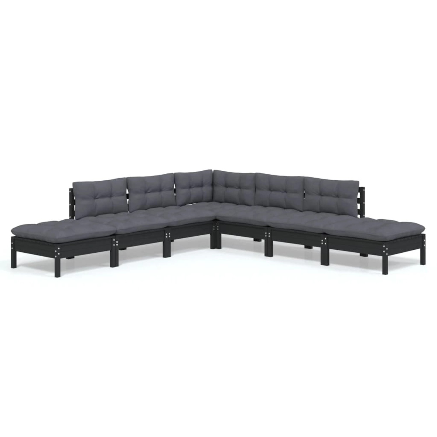 vidaXL 7-tlg Garten-Lounge-Set mit Kissen Schwarz Kiefernholz Modell 1 günstig online kaufen