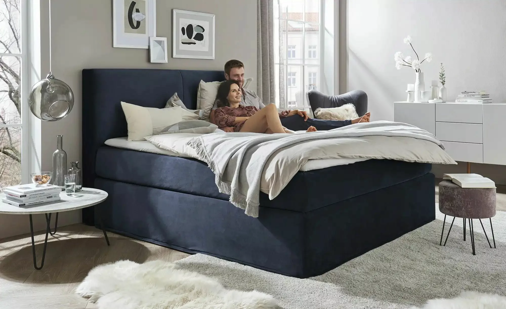 Boxi Boxspringbett 160 x 200 cm  Boxi Classic  ¦ blau ¦ Maße (cm): B: 160 H günstig online kaufen