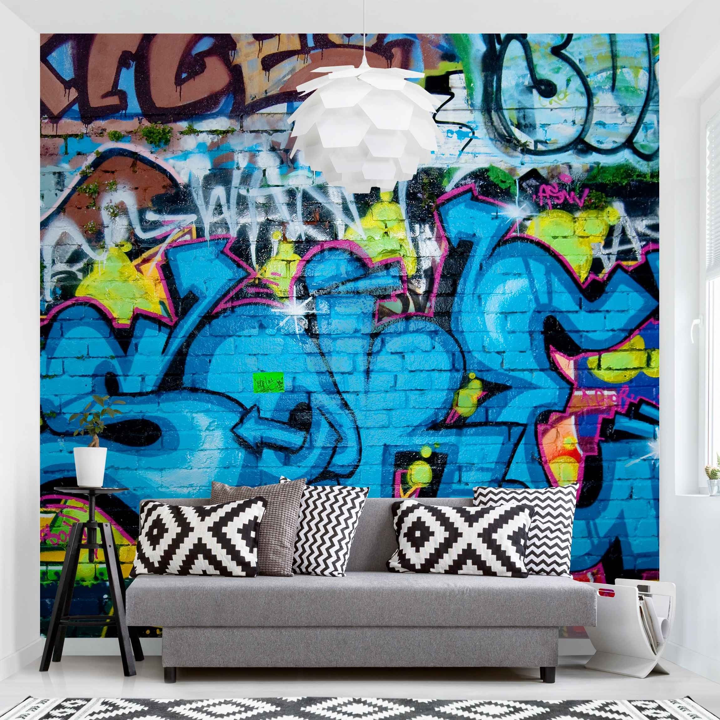 Bilderdepot24 Mustertapete Graffiti Optik Graffitiwand Backstein günstig online kaufen