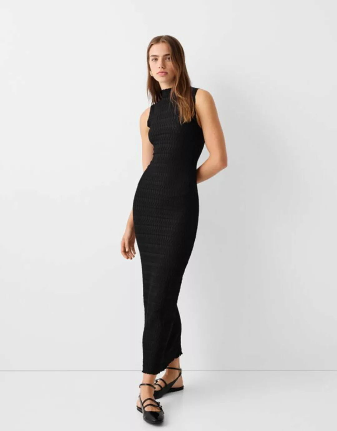 Bershka Rustikales Midikleid Damen L Schwarz günstig online kaufen