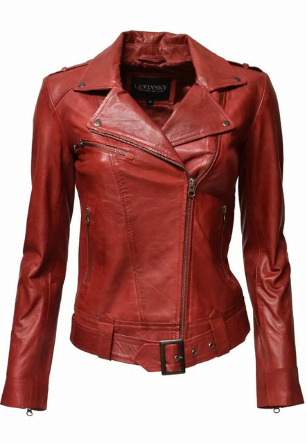 Levinsky Furs Lederjacke Fame washed, Lammnappa, Biker, Reverskragen, Rot günstig online kaufen