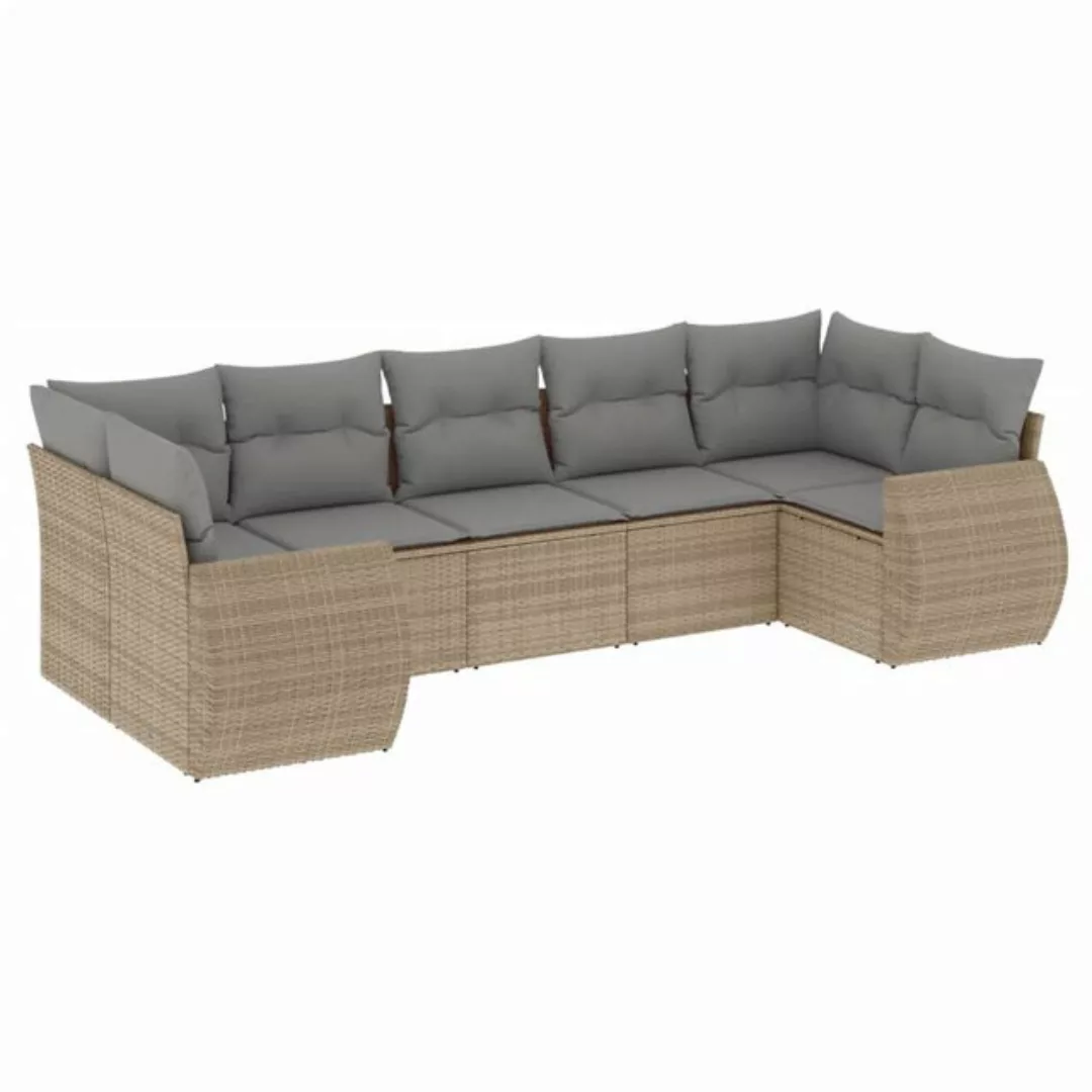 vidaXL Sofaelement 7-tlg. Garten-Sofagarnitur mit Kissen Beige Poly Rattan günstig online kaufen